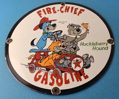 Vintage Texaco Sign - Fire Chief Gasoline Service Gas Pump Plate Porcelain Sign • $144.47