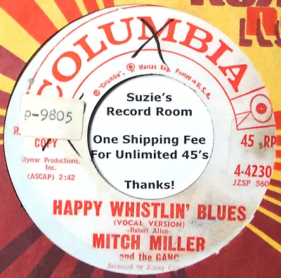 Mitch Miller Happy Whistlin' Blues Vocal & Instrumental DJ Str VG+ 45 7  Vinyl • $3.95