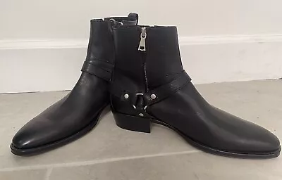 John Varvatos Black Leather Side Zip Harness Boot. Handmade In Italy. • $299
