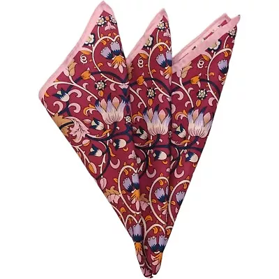 Mens Silk Handkerchief Berry Purple Pink Floral Print Pocket Square Scarf 15  • $13.88