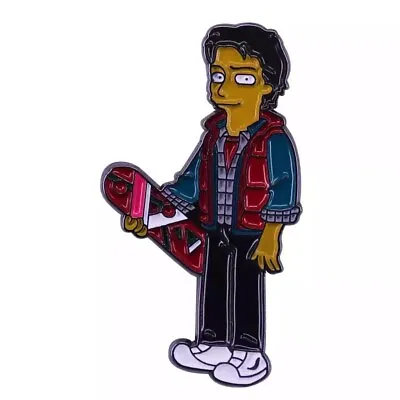 Marty Mcfly Skateboard Enamel Pin BTTF The Simpsons Mash Up Pin Lapel Hat 1.5” • $6.29