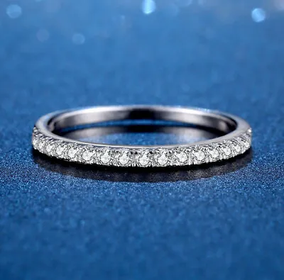 $34.99 • Buy Real Moissanite Diamond Sterling Silver Women Wedding Engagement Band Ring R107