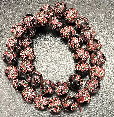 Vintage Venetian African Chevron Multi Color Glass18.5mm Beads Strand • $50