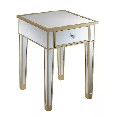 Pemberly Row Mirrored Glass End Table With Drawer In White Wood Finish • $171.03