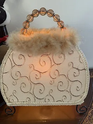 $14.50 • Buy Purse Handbag Shaped Light Lamp W/Feather Trim & Bead Handle UNIQUE 