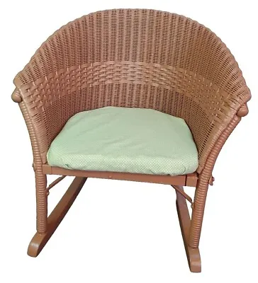 Vintage Child's Children's Wicker Wood Rocking Chair Cushion Brown Handmade • $29.97