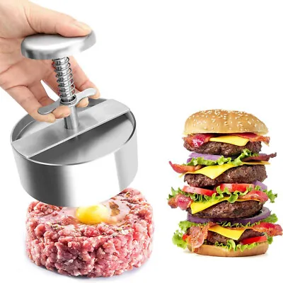 Stainless Steel Non Stick Burger Presser Hamburger Beef Meat Patty Maker Mold UK • £15.77