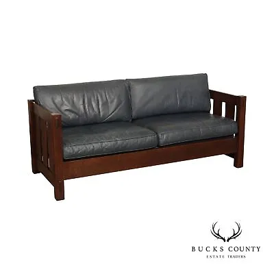 Stickley Mission Collection Oak And Leather Settle Sofa • $2995