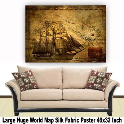 World Map Huge Large Poster Thin Canvas Wall Vintage War Ship Pirate Navigation • $15.99