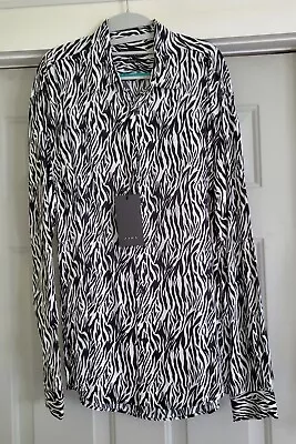 Zara Man Black And White Zebra Print Long Sleeve Shirt - Size Large - NEW • $49.50