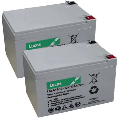 £59.95 • Buy Pair Of Lucas 12v 12ah LSLA12-12 Mobility Scooter Buggy Batteries