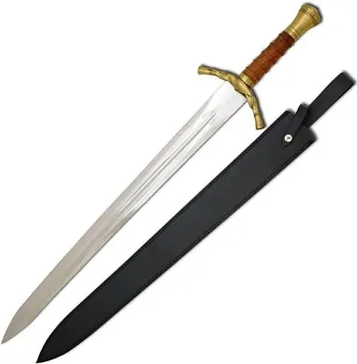 40  Medieval Warrior Brass Pommel Long Sharp Edge Sword With Leather Scabbard • $60.99