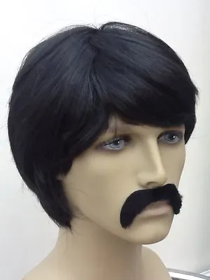  The Mexican  Fancy Dress Black Short Wig & Black Thick Droop Moustache. Uk Disp • £8.61