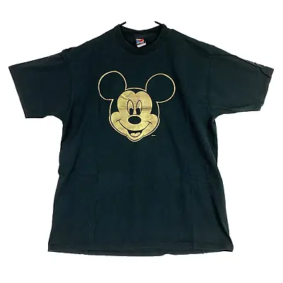 Vintage Mickey Unlimited Velva Sheen Gold Black Crew Short Sleeve Tee T-Shirt XL • $30