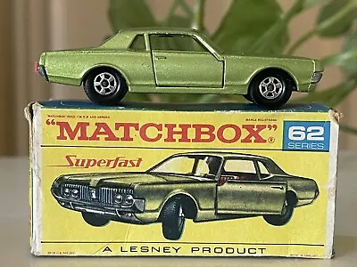 VTG Matchbox Lesney #62 Mercury Cougar Metallic Lime Superfast Red Script  Box • $75