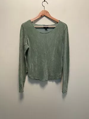 Vintage The Limited Womens Long Sleeve Top Medium Green Velvet Ribbed Grunge 90s • £28.38