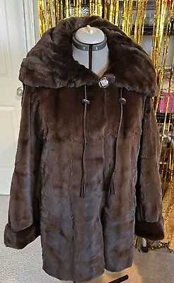 Vintage Dyed Plucked MINK Fur Jacket Marshall Field's Brown Women's L-XL Coat • £141.55