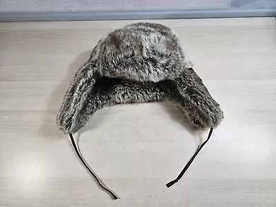 Trapper Hat Cap Fur Winter Hat With Ear Flap Faux Fur Brown Rabbit Size 60cm • £9.99