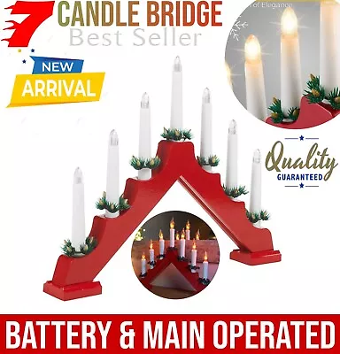 7LED Christmas Candle Bridge Large RED Window Arch Xmas Décor Main & Battery UK • £12.25