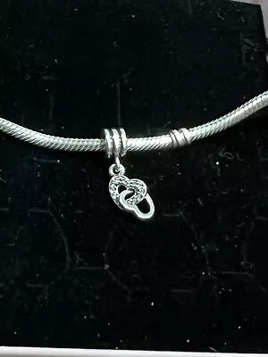 Genuine Pandora Sterling Silver Interlocking Hearts Dangle Charm • £7.50