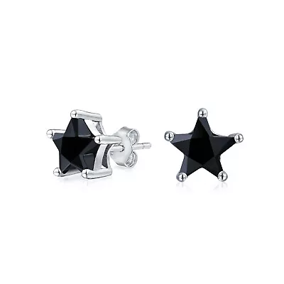 Black CZ USA Patriotic Rock Star Stud Earrings .925 Sterling Silver • $12.99