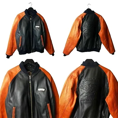 Vintage Harley Davidson Leather Jacket Motorcycle Adult Orange Black XL Biker • $149.99