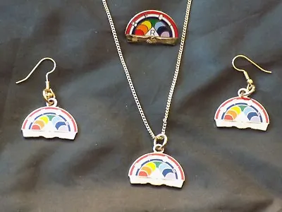 Colorful Rainbow Girls Set Necklace Earrings Tac Pin Masonic Auxiliary BFCL NEW! • $35