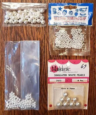 4 Packages Of Vintage Loose Simulated White Pearl Beads Assorted Sizes Crafts • $9