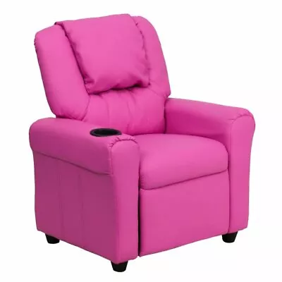 Flash Furniture Vinyl Kids Recliner With Cup Holder & Headrest In Hot Pink • $175.70