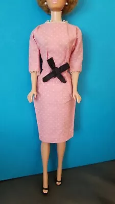 Vintage Barbie Clone MISS SUZETTE Pink Swiss Dot Bow DRESS-Black Majorette Heels • $40