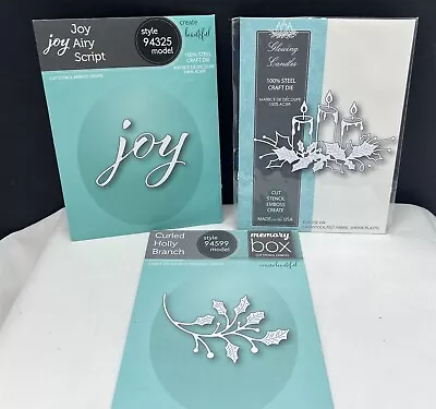 Memory Box GLOWING CANDLES Joy Holly Branch Christmas Dies Lot Of 3 • $27.99