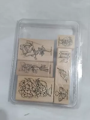 Stampin Up Set Of 7 Flower Garden Rubber Stamps Rose Hydrangea Butterfly • $13