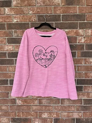 Disney Parks Womens 2XL Pink Mickey Minnie Heart Casual Pullover Sweatshirt • $24