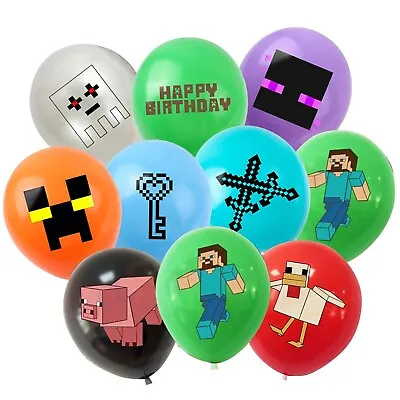 10piece Minecraft Latex Balloons Kids Theme Birthday Decoration - UK • $4.96