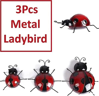 £38.99 • Buy 3pc Metal Ladybird  Lawn Hanging Wall Mounted Ladybug Garden Ornament Outdoor