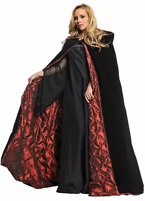 63 Gothic DELUXE LINED BLACK VELVET HOODED CAPE Medieval Vampire Cosplay Costume • $64.97