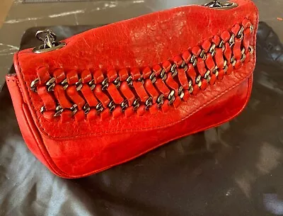 $99 • Buy Treesje Red Leather Small Crossbody Bag With Chain Strap
