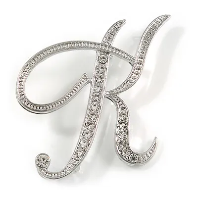 £11.99 • Buy Clear Crystal Letter K Alphabet Initial Brooch In Silver Tone - 50mm Tall