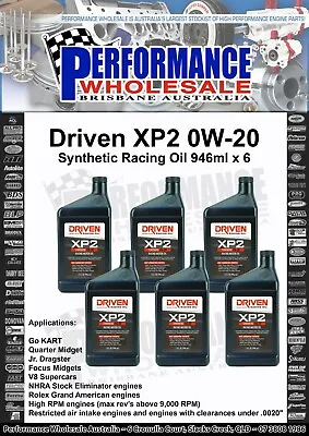 $151.95 • Buy Driven XP2 0W-20 Synthetic Racing Oil 946mL 00206 Go Kart, Jr Dragster, Supercar