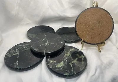 Marble Coasters 3 7/8” Green Cork Backed-set Of 6 Mid-Century Modern • $30