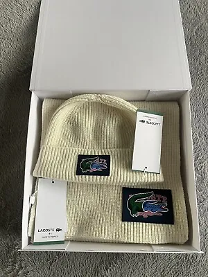 Lacoste Unisex Holiday Ribbed Wool Hat And Scarf Gift Set - Rrp £150 - Boxed • £69.99