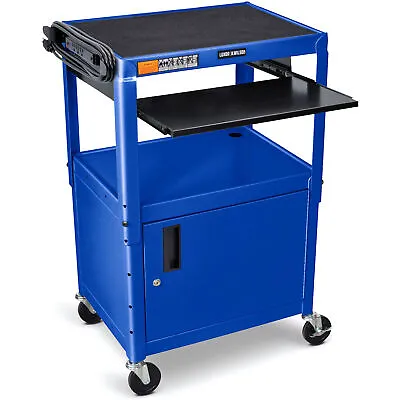 Luxor Adjustable Height Blue Metal A/V Cart W/ Pullout Keyboard Tray And Cabinet • $392.76