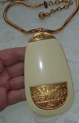 KJL Kenneth J Lane Massive Lucite Runway Egyptian Hieroglyphic Pendant Necklace • $45