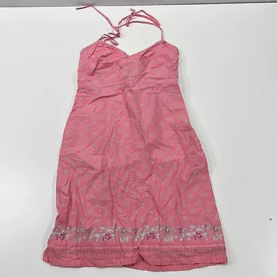 Gap Pink Boho Floral Cotton Halter Mini Dress Juniors Size 1 Vintage Y2K • $10