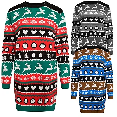 Womens Dress Jumper Christmas Ladies Sweater Girls Knitted Novelty Xmas UK 8~26 • £13.98