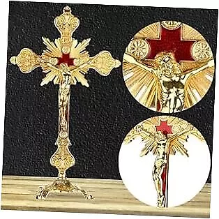 Standing Crucifix With Base 10  Tabletop Metal Catholic Jesus Antique Type2 • $37.31
