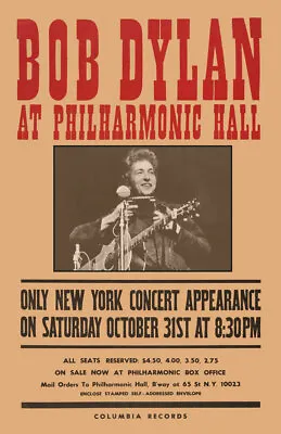 $13.99 • Buy Bob Dylan Replica 1964 *philharmonic Hall* Concert Poster