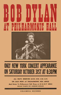 $13.99 • Buy Bob Dylan Replica 1964 *philharmonic Hall* Concert Poster