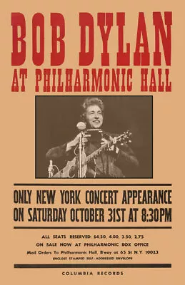 Bob Dylan Replica 1964 *philharmonic Hall* Concert Poster • $13.99