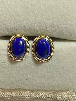 18k Gold Over 925 Sterling Silver Blue Lapis Lazuli Stud Earrings • $19.99